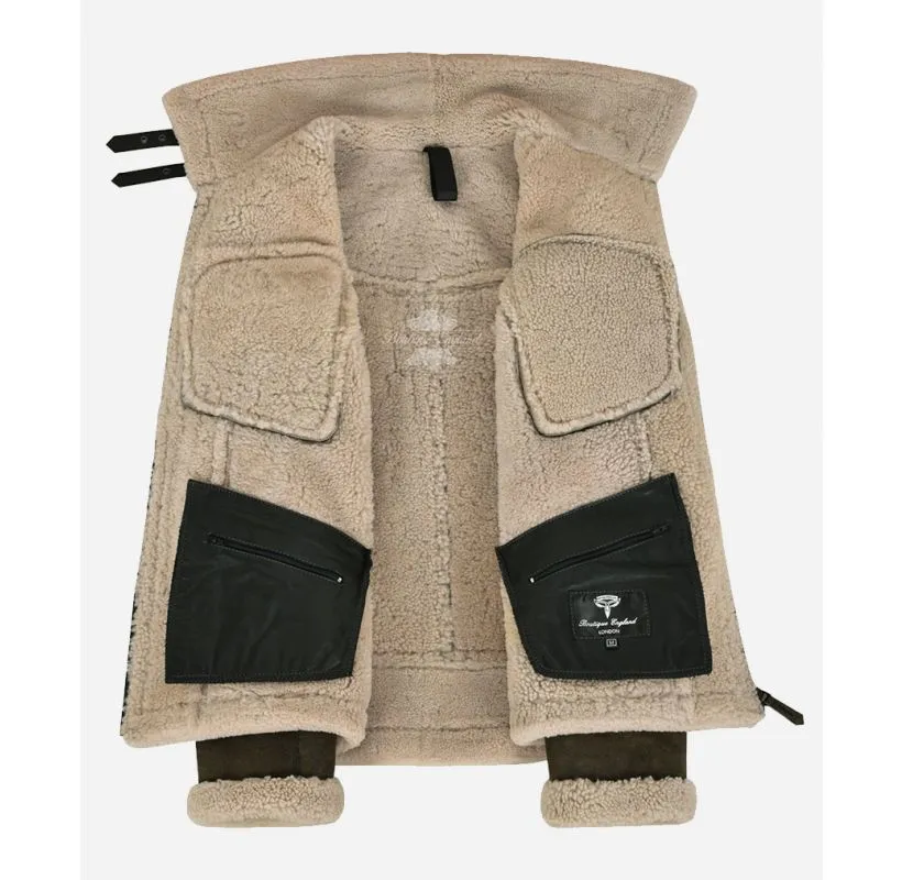 RAF B3 Shearling Sheepskin Jacket Men's Vintage Beige Fur Flying Jacket