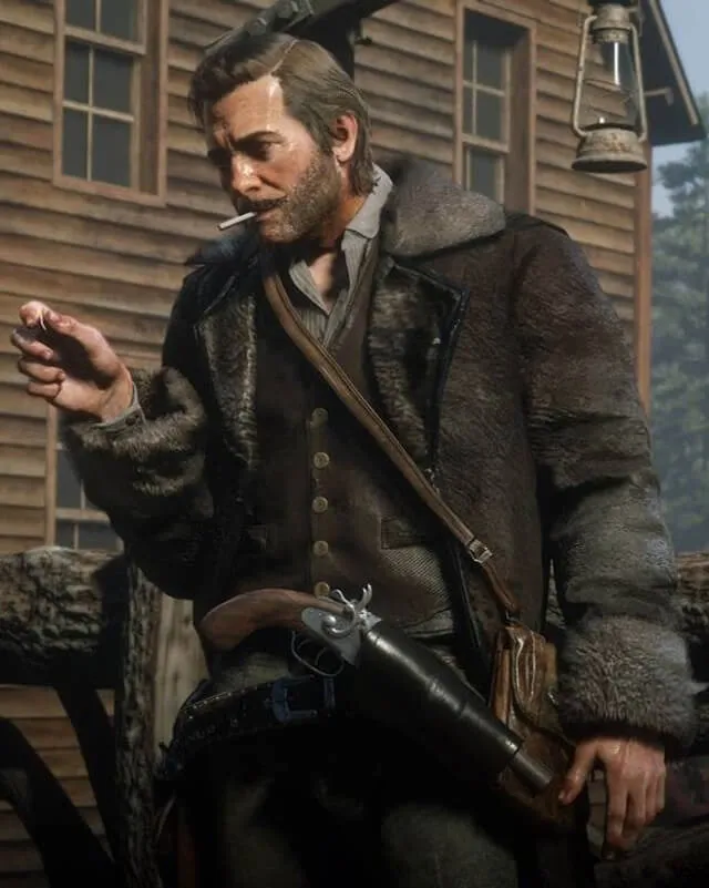 RDR Arthur Morgan Black Shearling Leather Coat