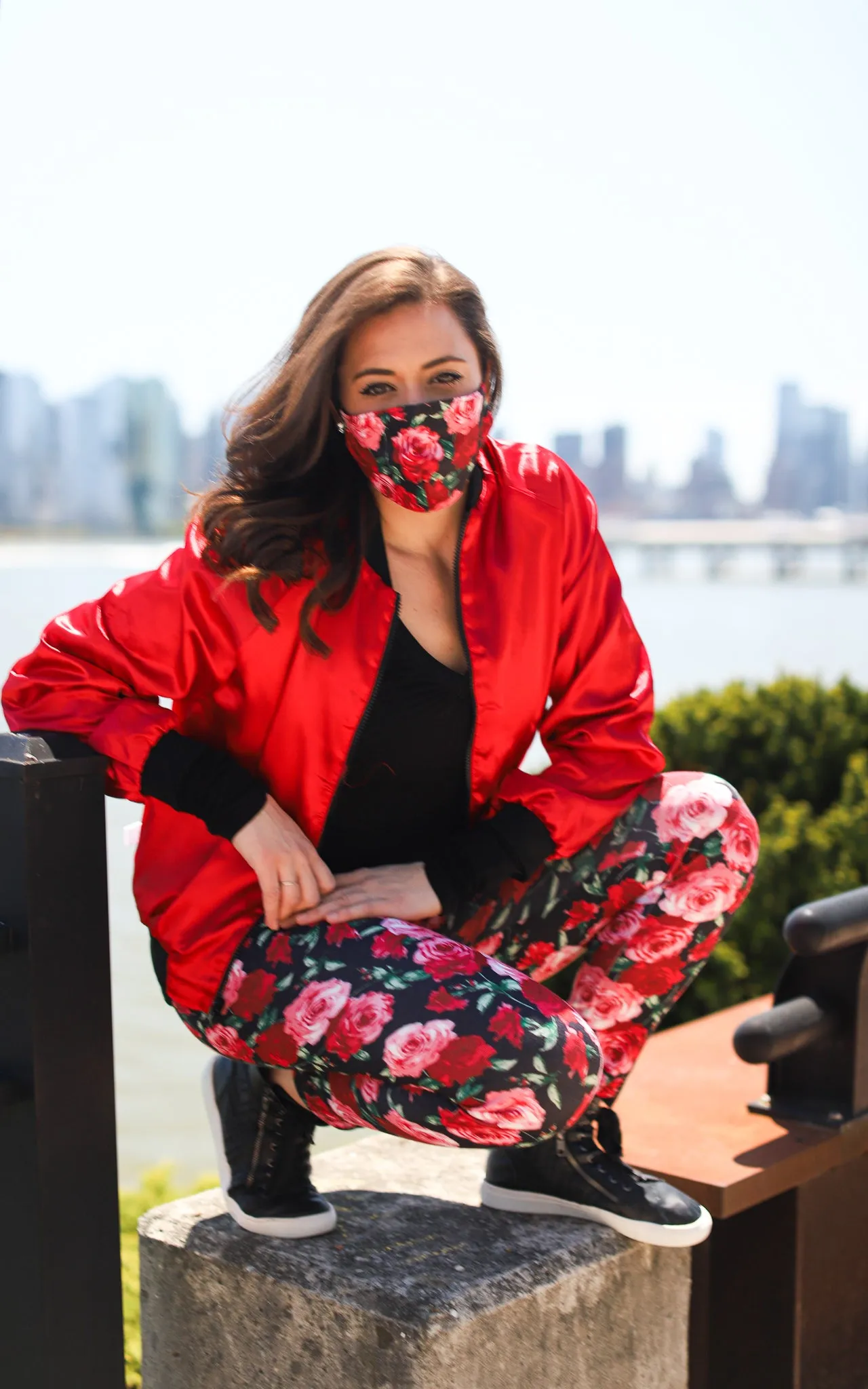 Red Rose Embroidered Reversible Bomber Jacket