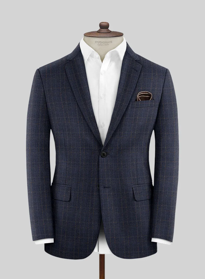 Reda Homio Dark Blue Checks Wool Jacket