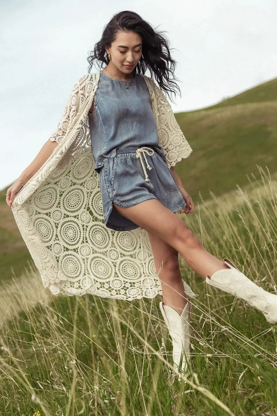 Rina Crocheted Kimono in Ivory