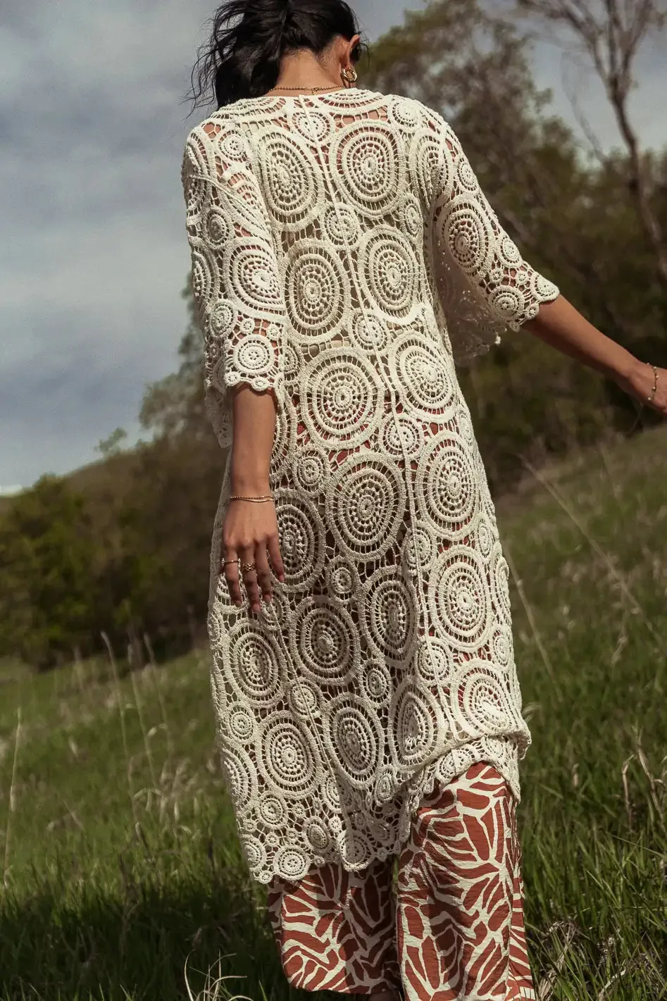 Rina Crocheted Kimono in Ivory
