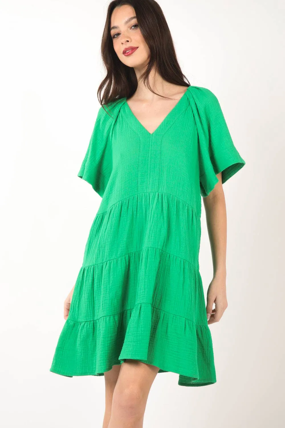 Sadie Solid Babydoll Tiered Flare Mini Dress