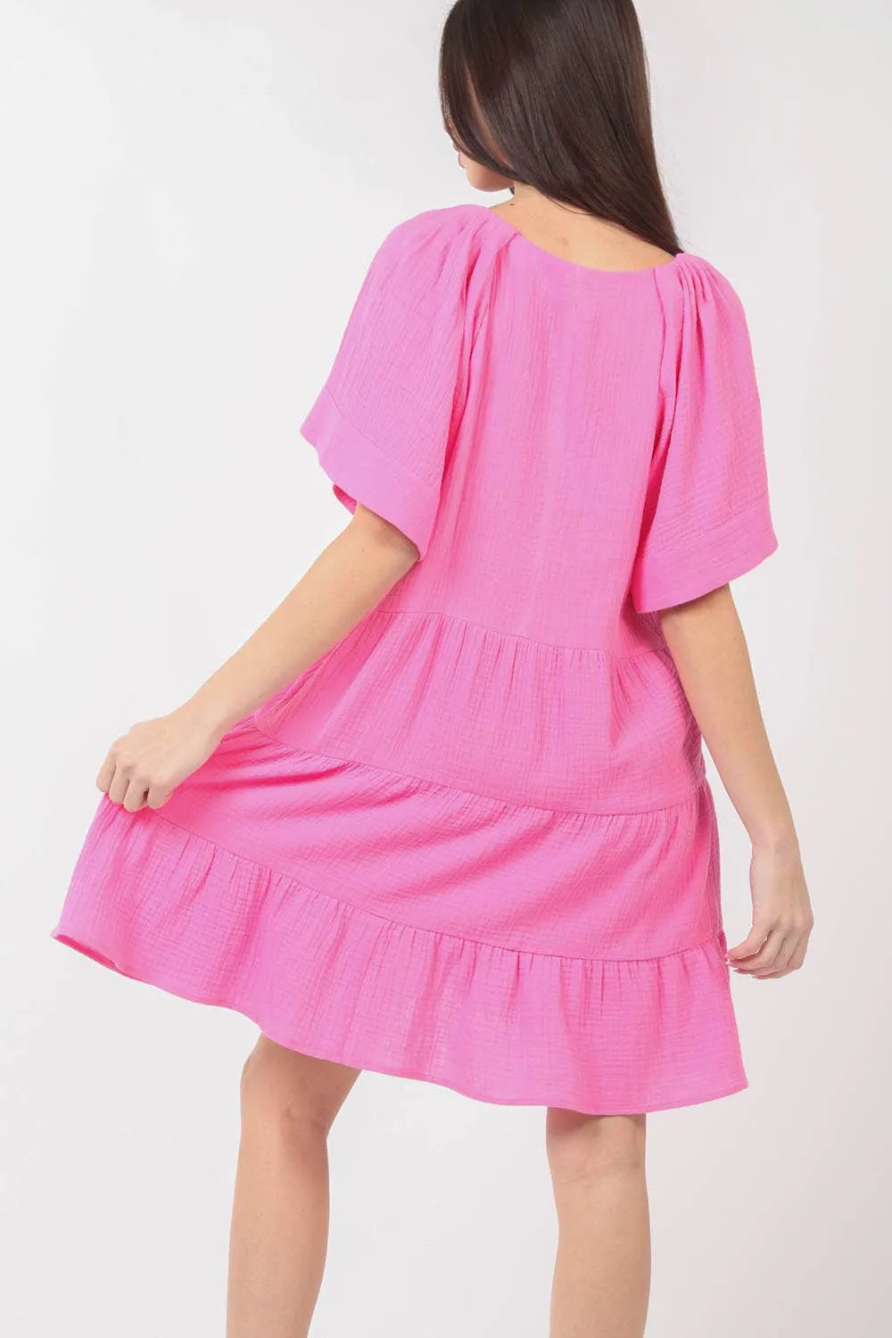 Sadie Solid Babydoll Tiered Flare Mini Dress