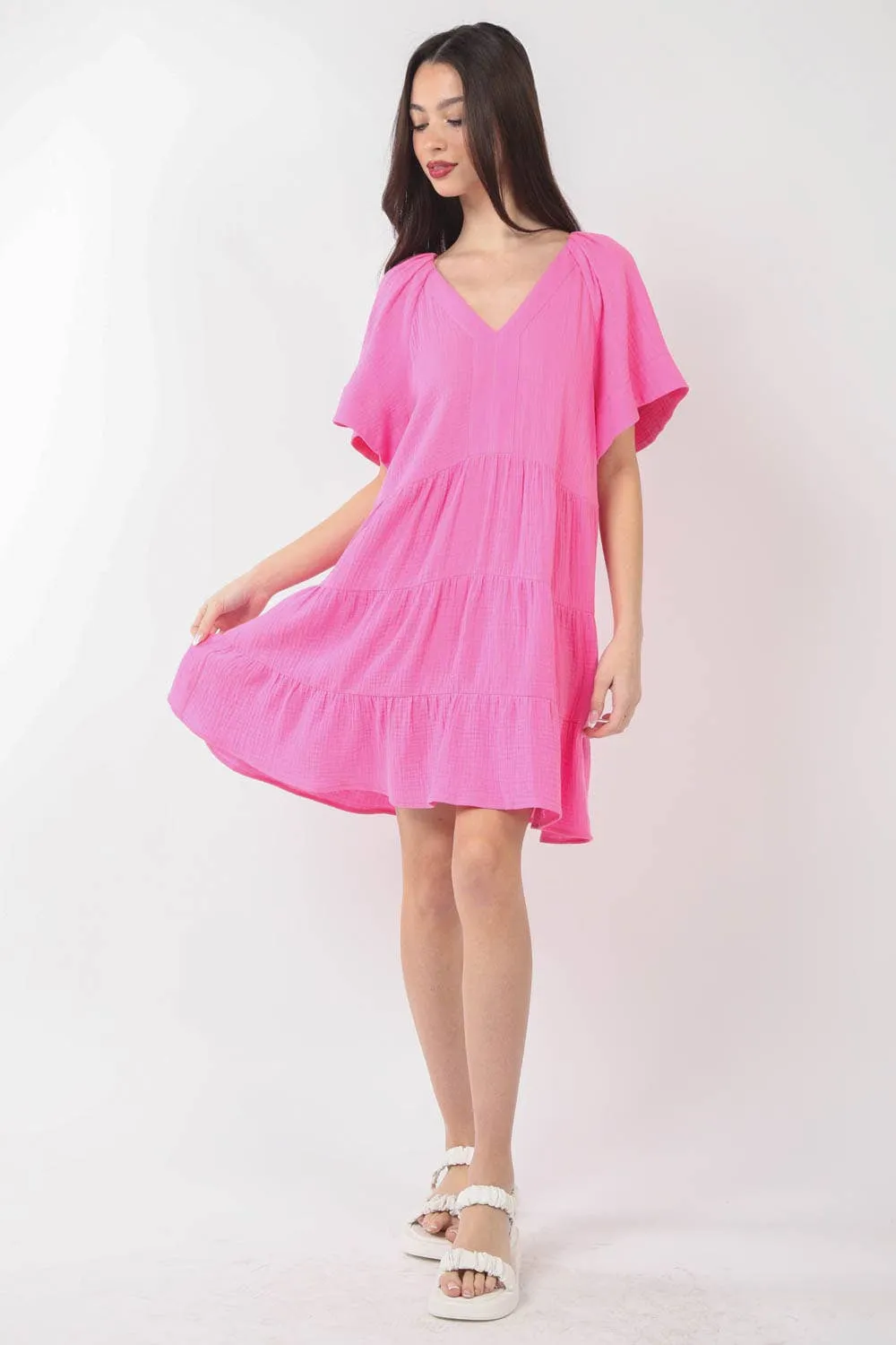 Sadie Solid Babydoll Tiered Flare Mini Dress
