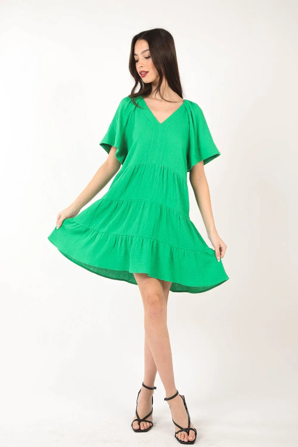 Sadie Solid Babydoll Tiered Flare Mini Dress