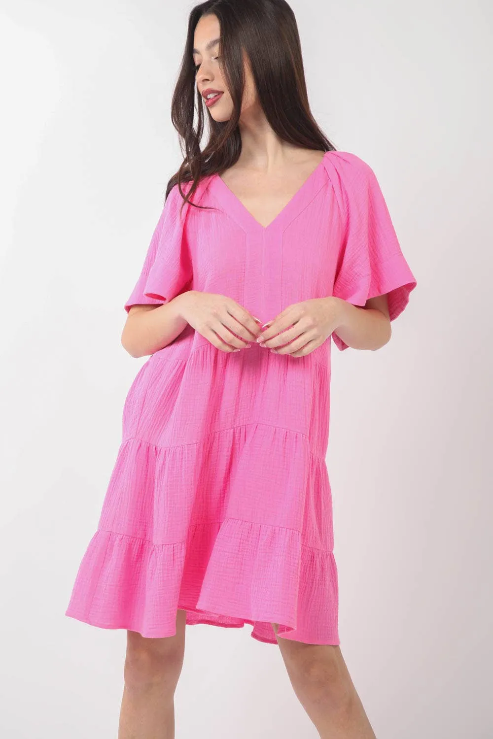 Sadie Solid Babydoll Tiered Flare Mini Dress