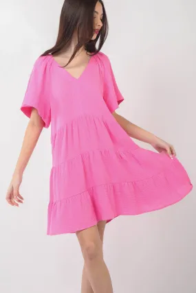 Sadie Solid Babydoll Tiered Flare Mini Dress