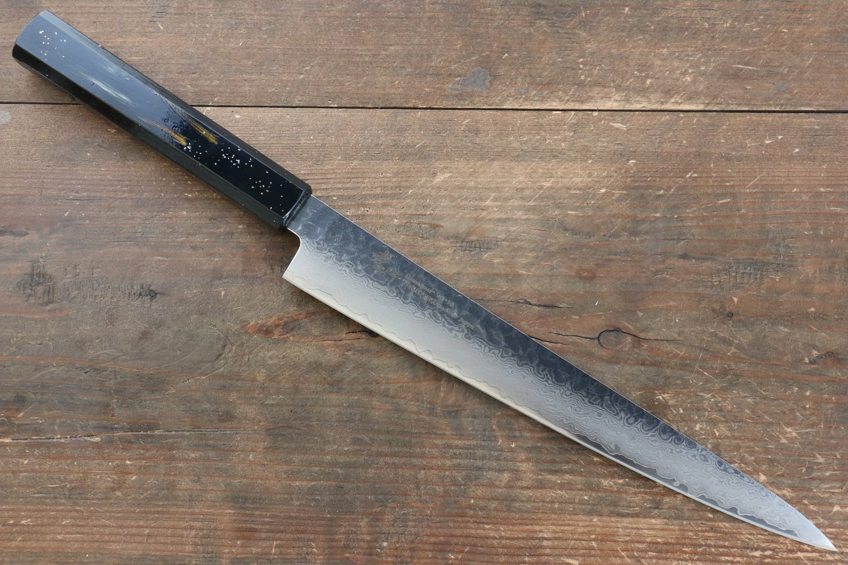 Sakai Takayuki VG10 33 Layer Damascus Sujihiki 240mm Live oak Lacquered (Saiu) Handle