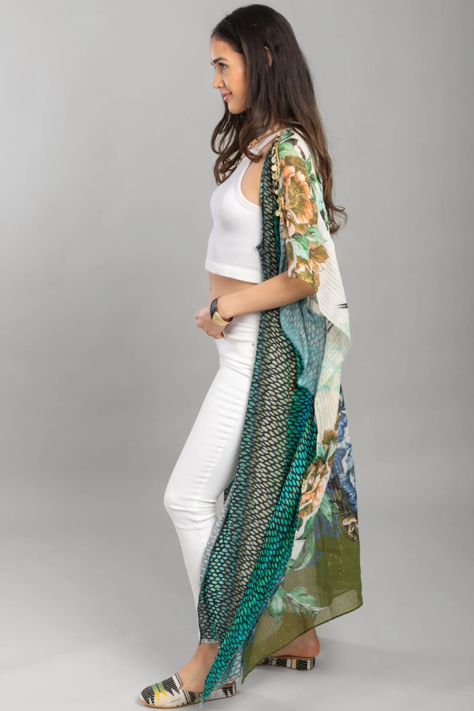 Shimmering Floral Print Kimono