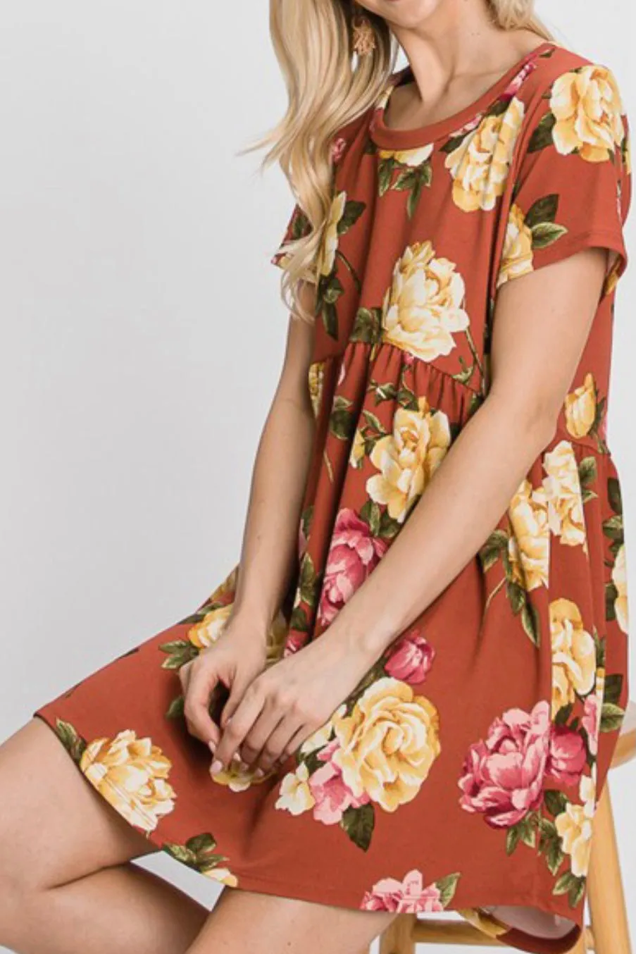 SHORT SLEEVE FLORAL BABYDOLL DRESS