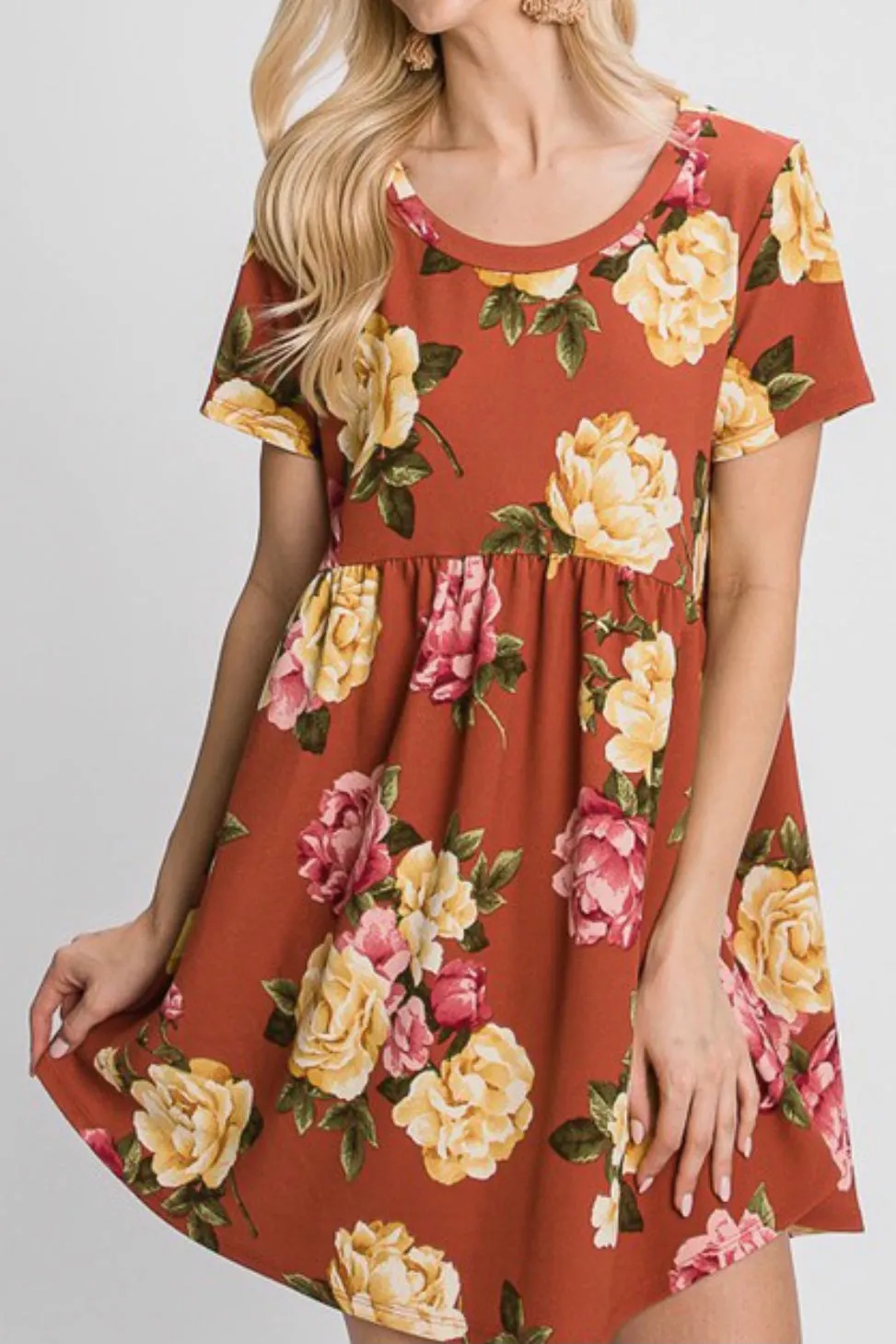 SHORT SLEEVE FLORAL BABYDOLL DRESS
