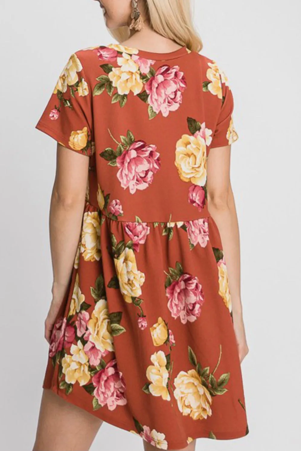 SHORT SLEEVE FLORAL BABYDOLL DRESS