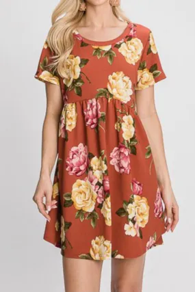 SHORT SLEEVE FLORAL BABYDOLL DRESS