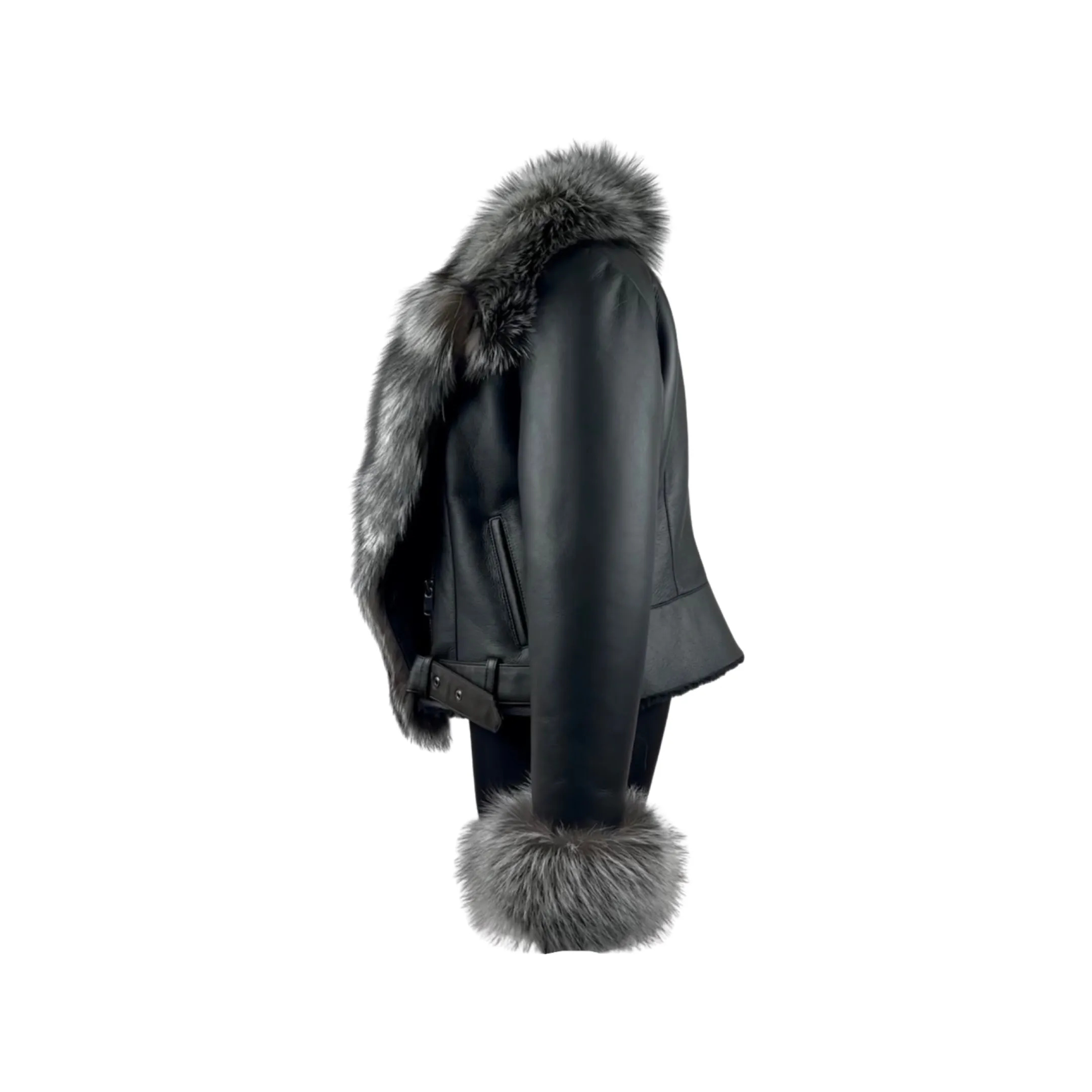 Silver Fox Trimmed Women's Shearling Jacket  Style# 5015