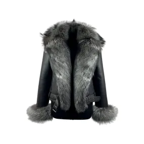 Silver Fox Trimmed Women's Shearling Jacket  Style# 5015