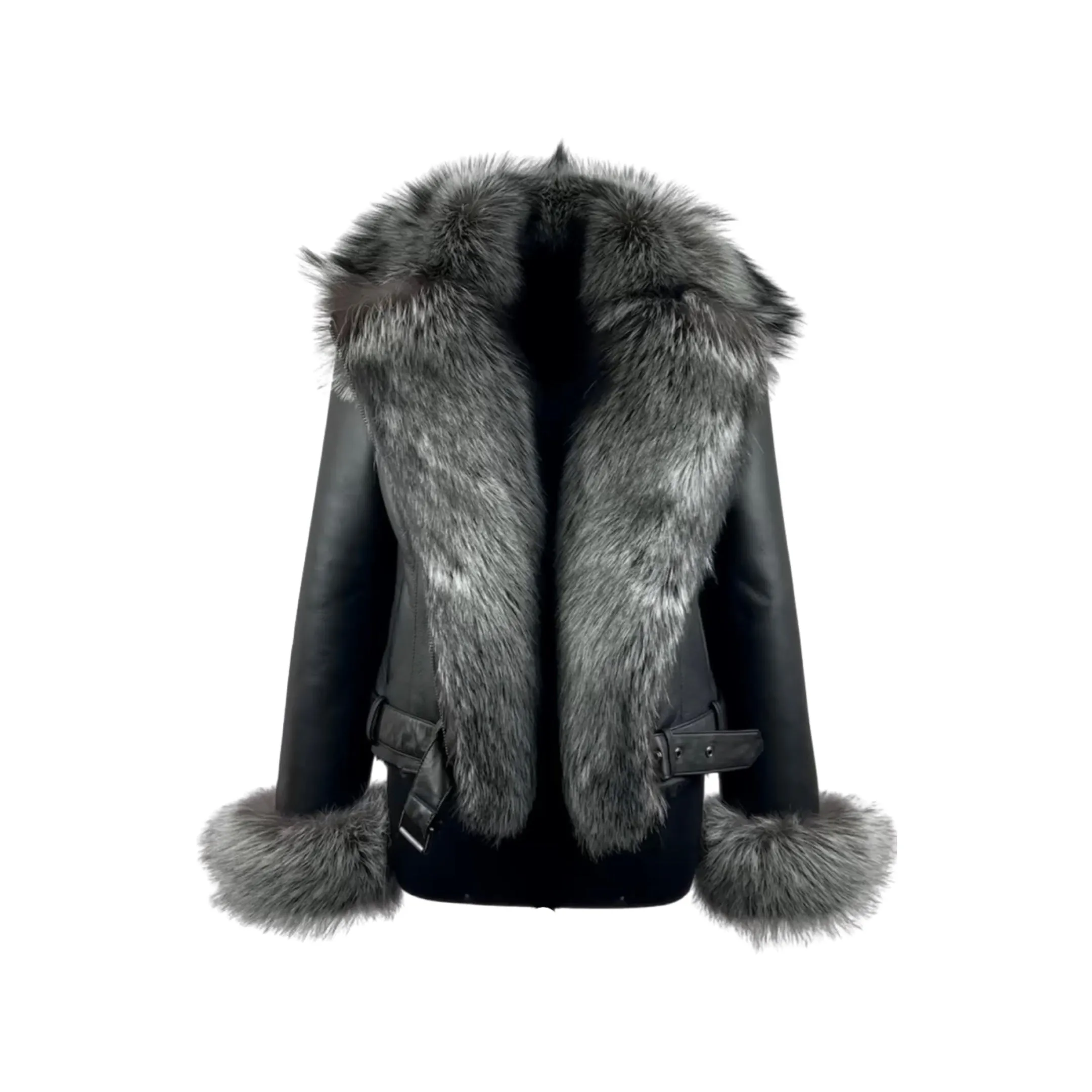 Silver Fox Trimmed Women's Shearling Jacket  Style# 5015