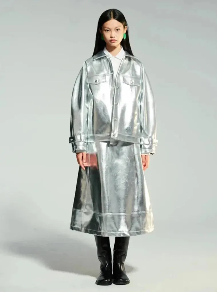 Silver Patent Faux Leather Boxy Jacket