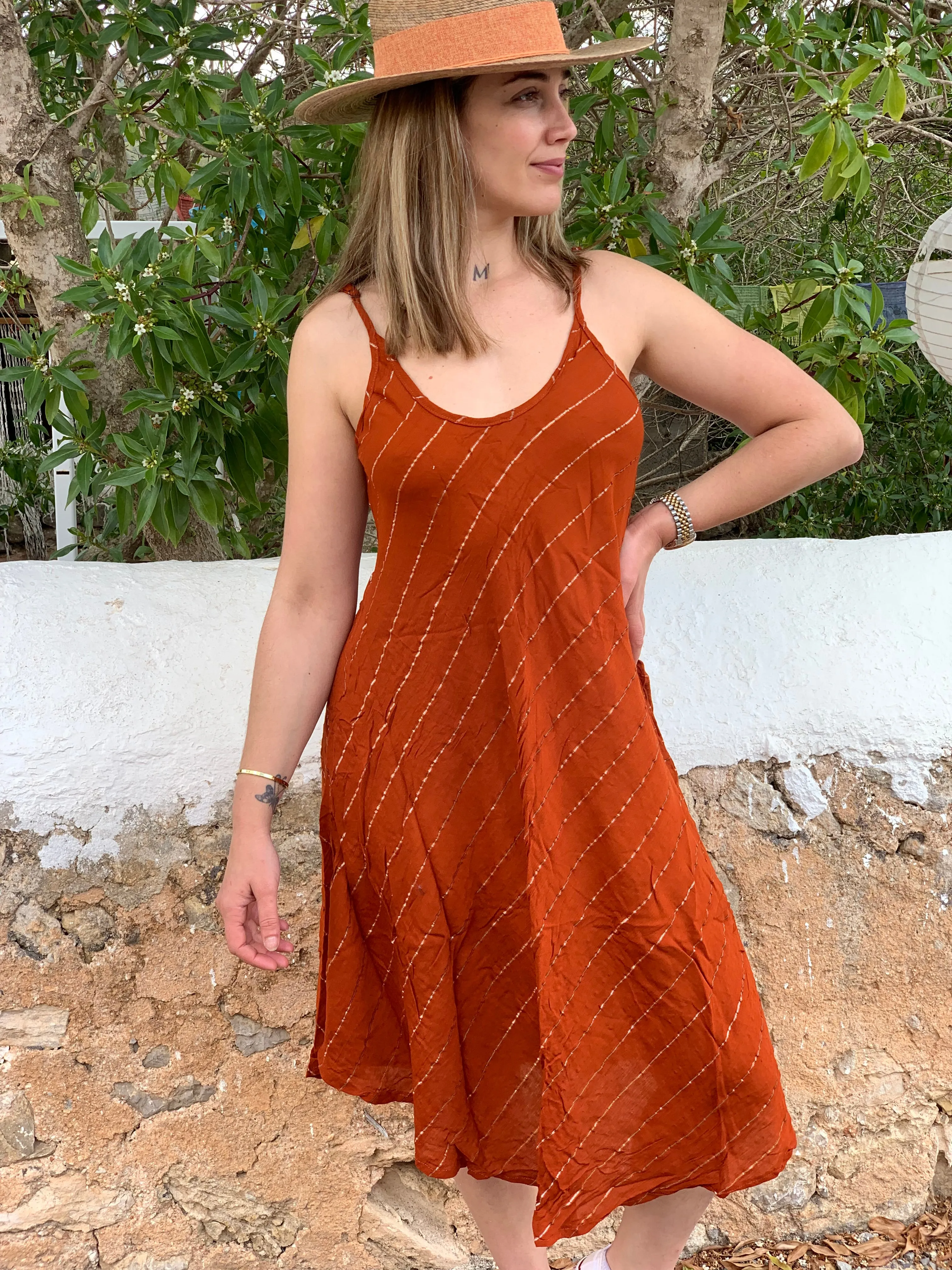 Slip dress lurex  ,  mid Lenght dress rusty red