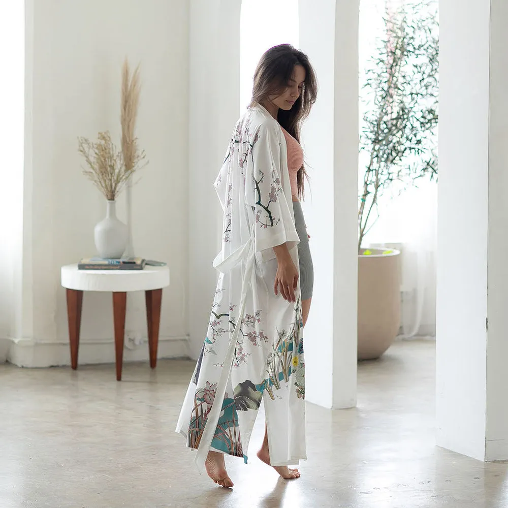Spring Floral Long Kimono Robe