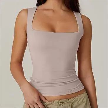 Square Neck Sleeveless Double Layer Vest Basic