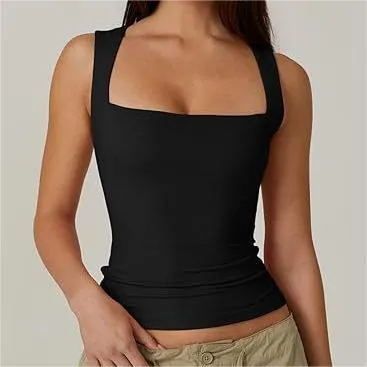 Square Neck Sleeveless Double Layer Vest Basic