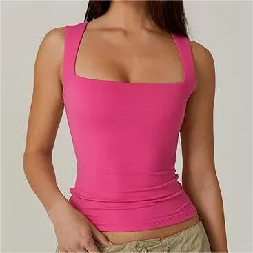 Square Neck Sleeveless Double Layer Vest Basic