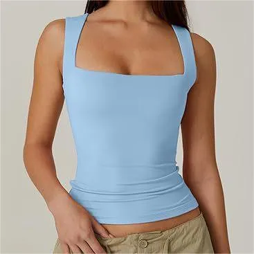 Square Neck Sleeveless Double Layer Vest Basic