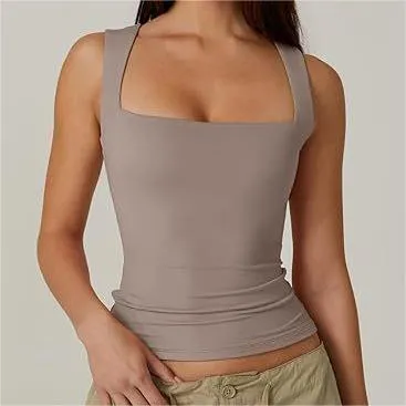 Square Neck Sleeveless Double Layer Vest Basic
