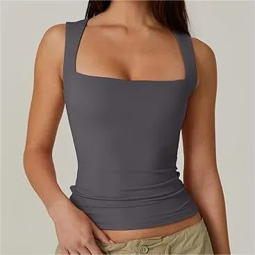 Square Neck Sleeveless Double Layer Vest Basic