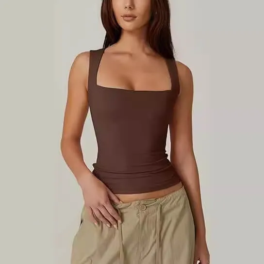Square Neck Sleeveless Double Layer Vest Basic