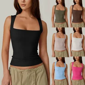 Square Neck Sleeveless Double Layer Vest Basic