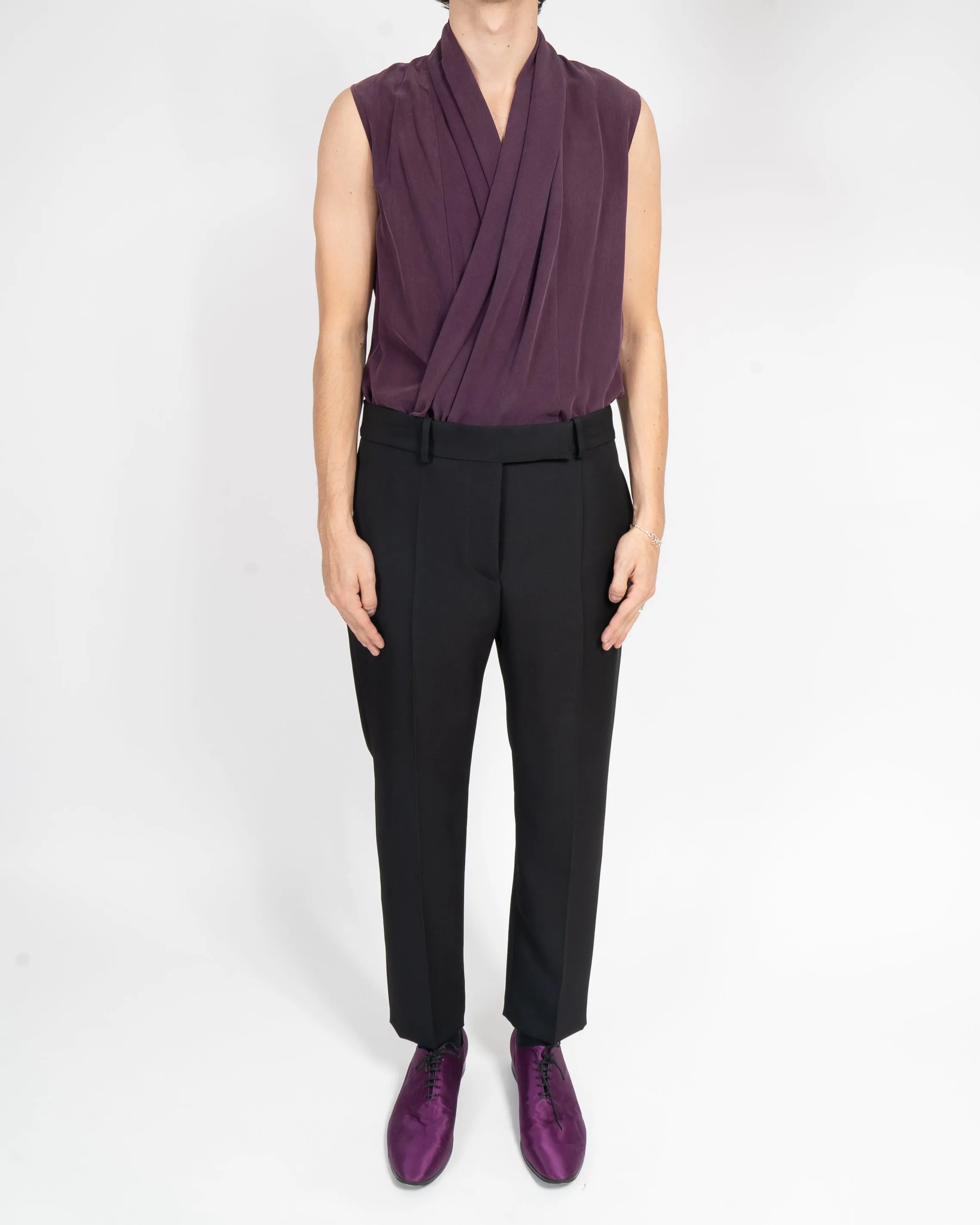 SS12 Sleevless Drape Shirt in Purple Washed Silk