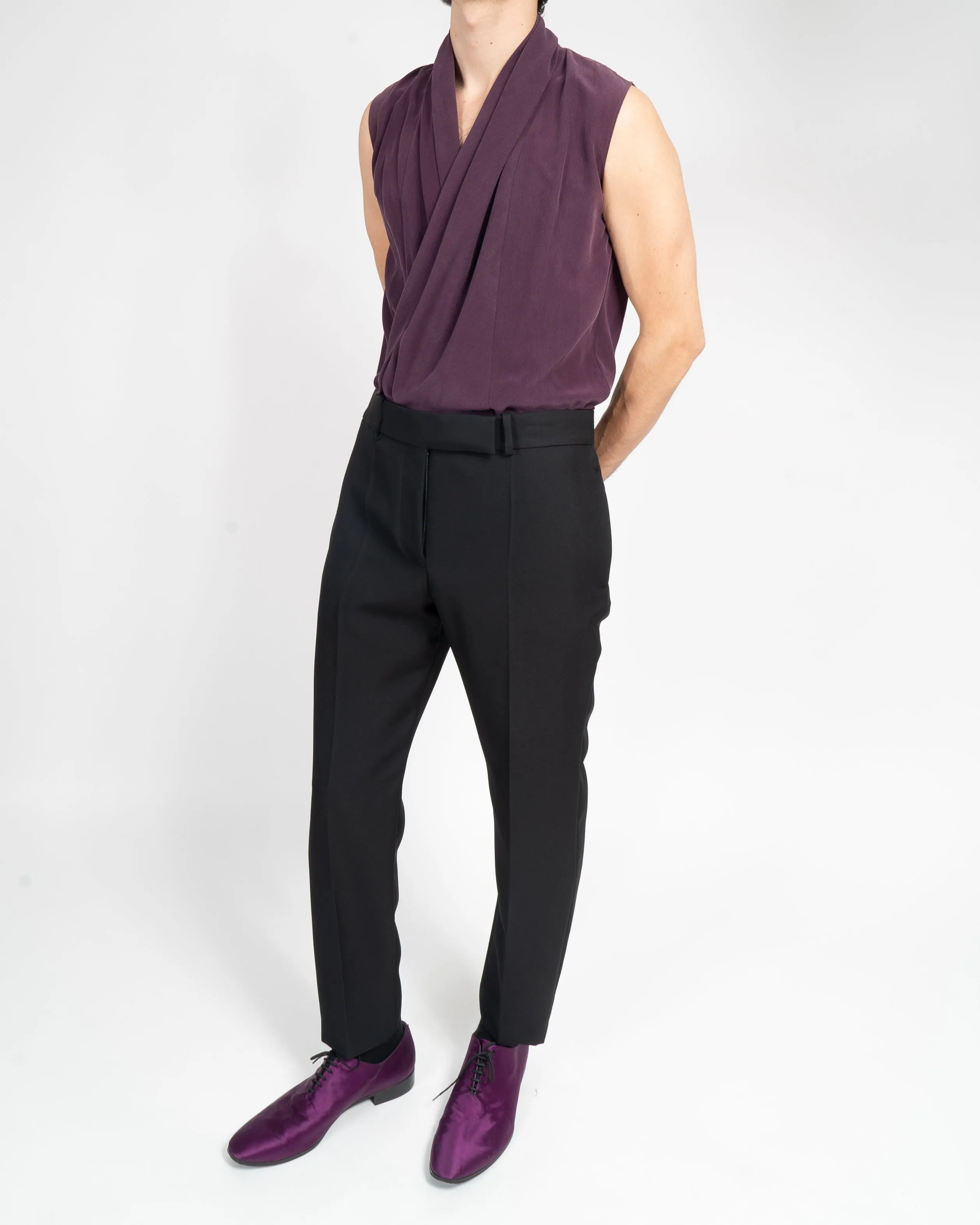 SS12 Sleevless Drape Shirt in Purple Washed Silk