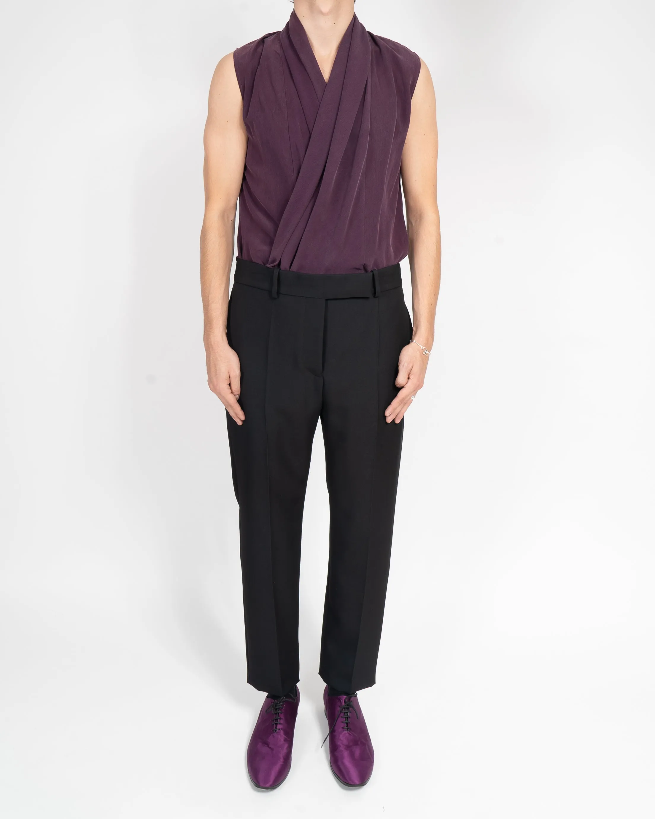 SS12 Sleevless Drape Shirt in Purple Washed Silk