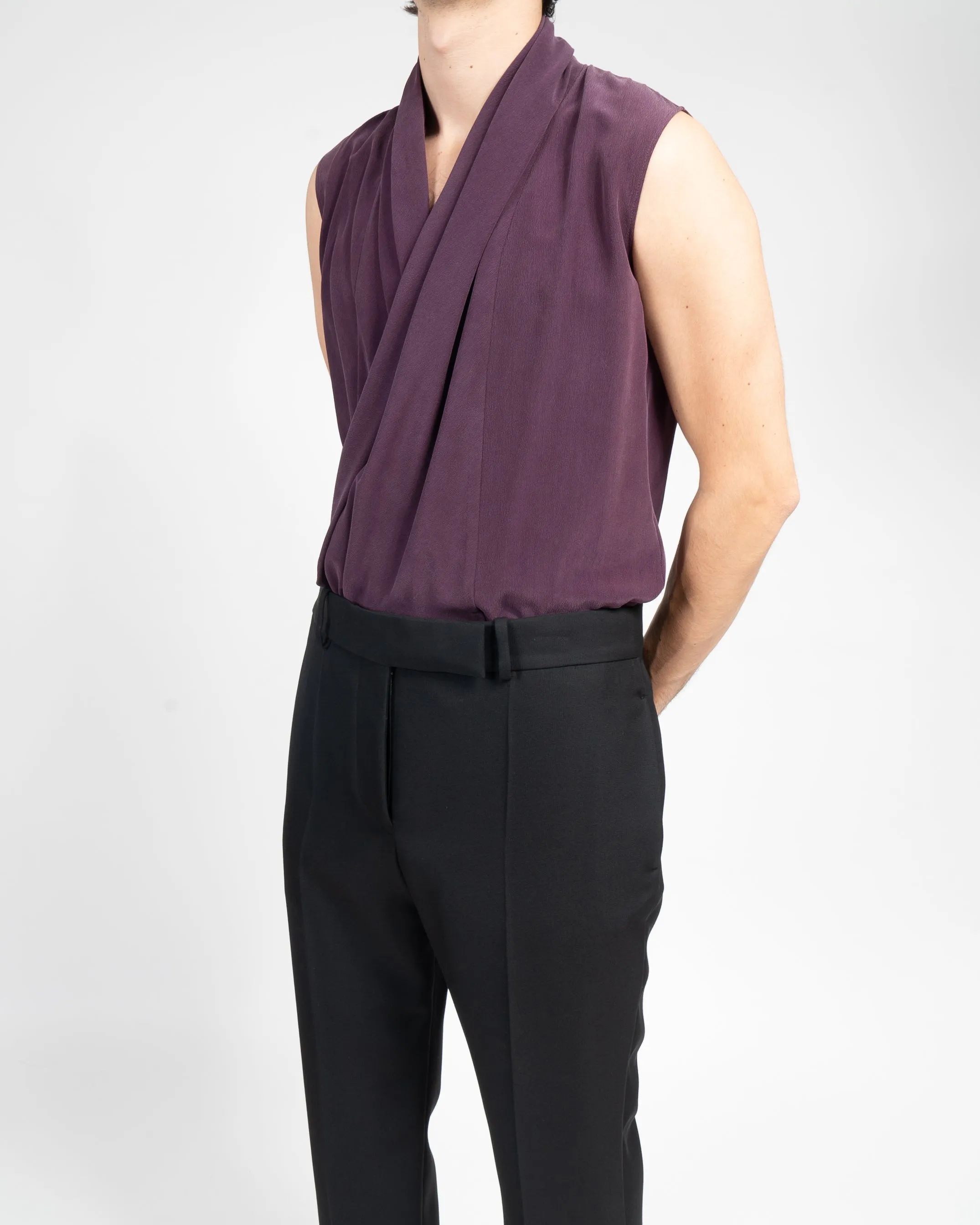 SS12 Sleevless Drape Shirt in Purple Washed Silk