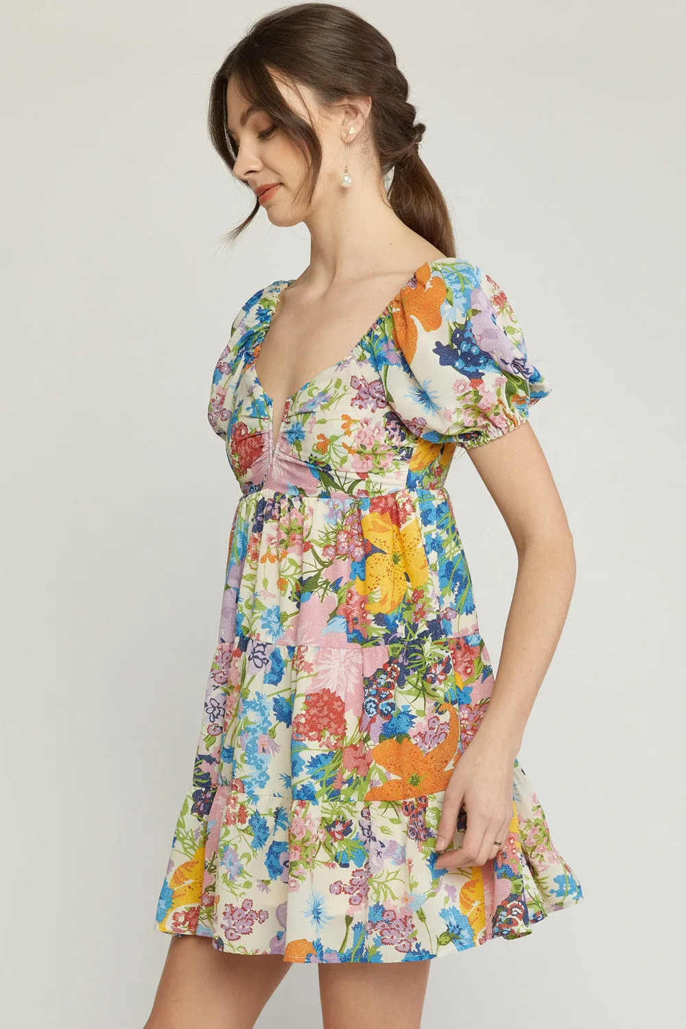 Stella Floral V-Neck Babydoll Dress