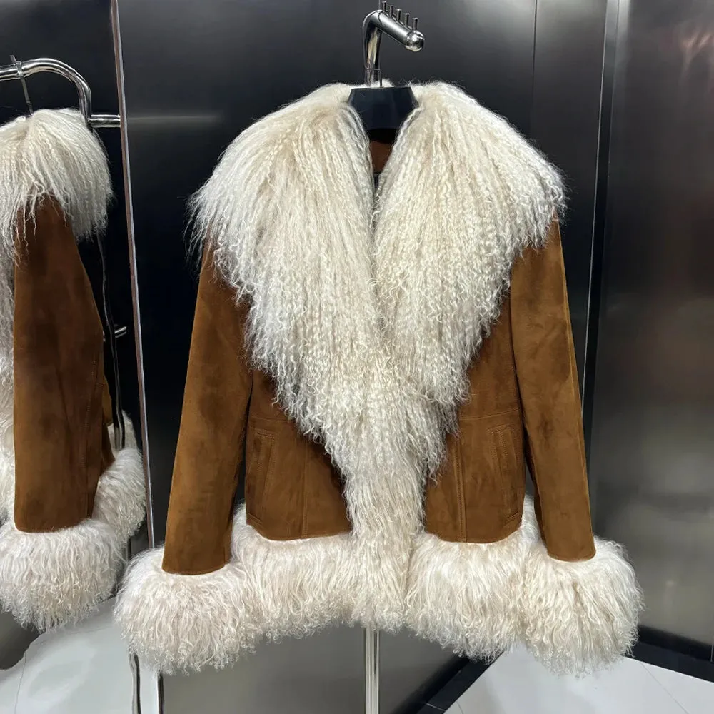 Suede Leather Jacket with Genuine Fur