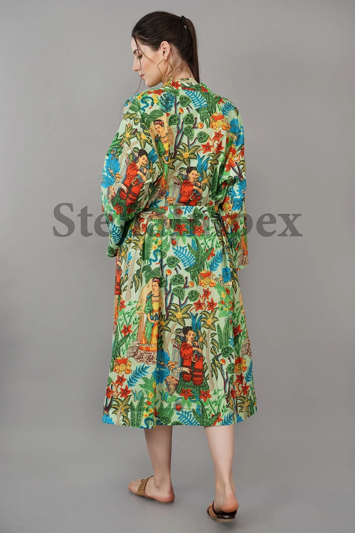 Trendy Cotton Kimono Elegant Green Bathrobe Resort Wear Beach Bikini Cover-ups Boho Kimono Bathrobe, Gift for Her