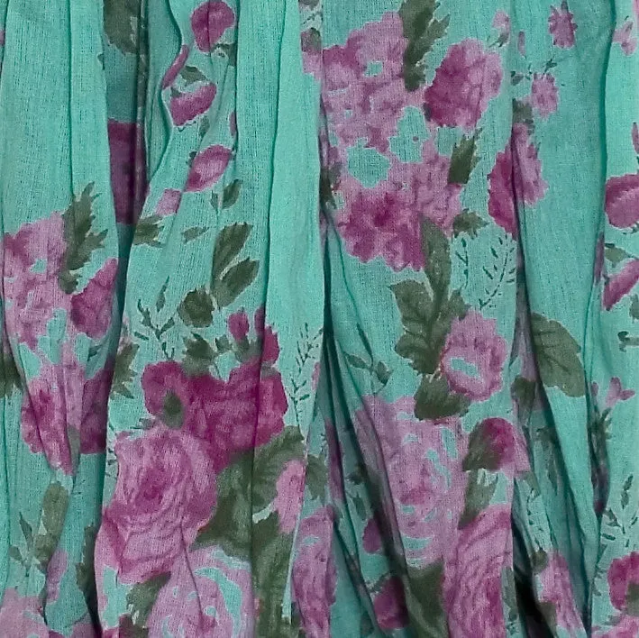 Turquoise Rose Printed Long Kimono