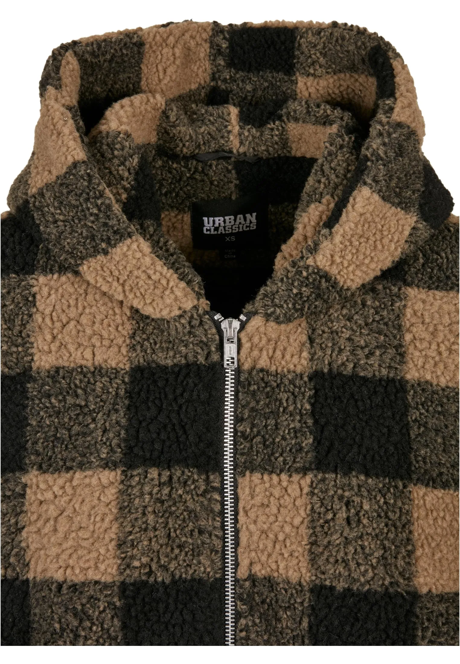 UC Hooded Oversized Check Sherpa Jacket