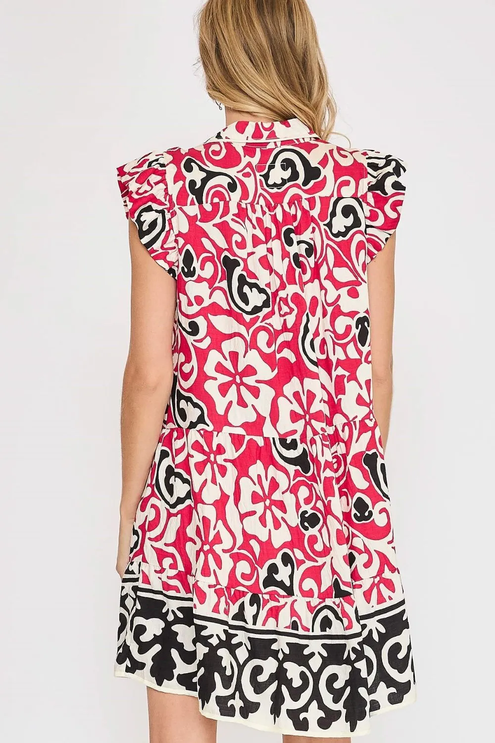 Umgee Floral Ruffled Cap Sleeve Tiered Dress