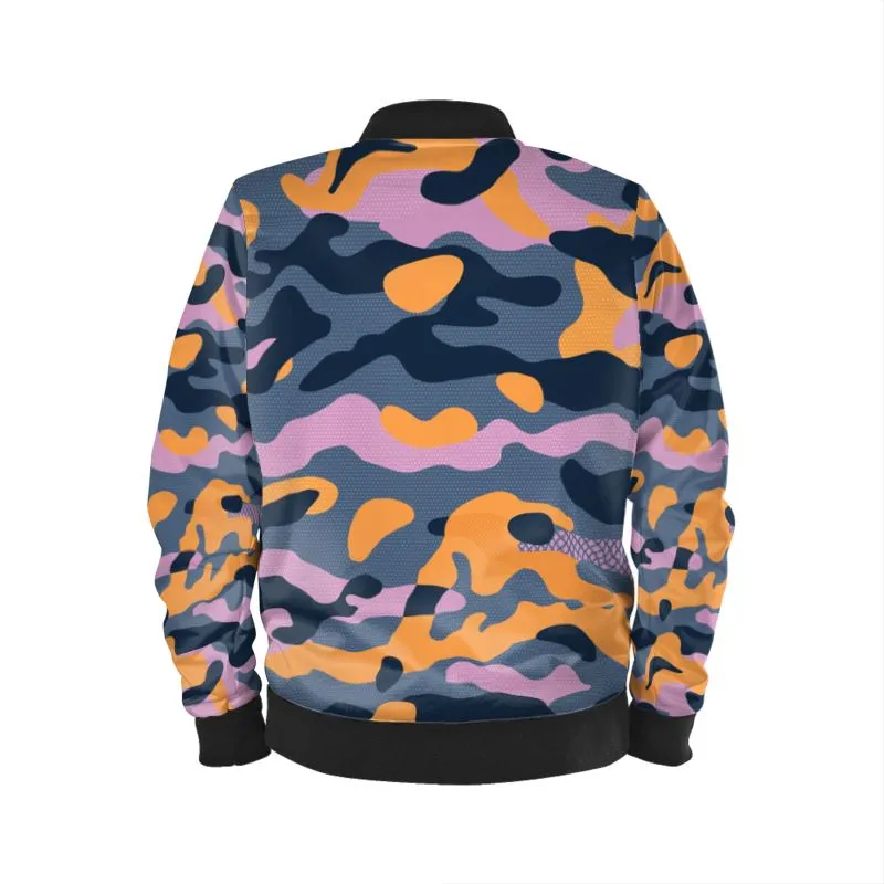 Urban Camo Unisex Bomber Jacket in Marbled Velvet, Jersey, Satin, and WaterProof Outer