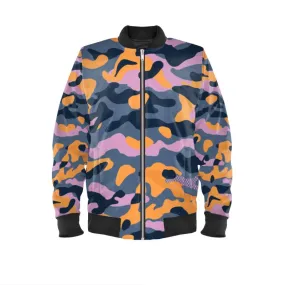 Urban Camo Unisex Bomber Jacket in Marbled Velvet, Jersey, Satin, and WaterProof Outer