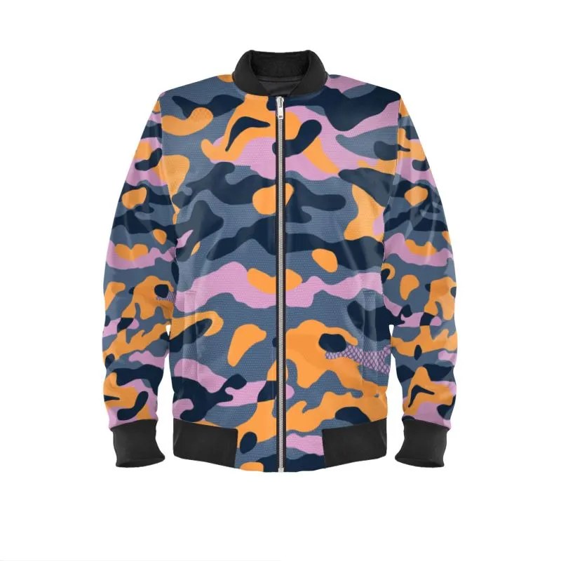 Urban Camo Unisex Bomber Jacket in Marbled Velvet, Jersey, Satin, and WaterProof Outer