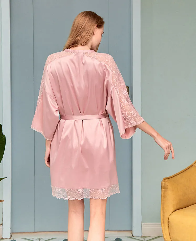 Victoria Laced Satin Kimono