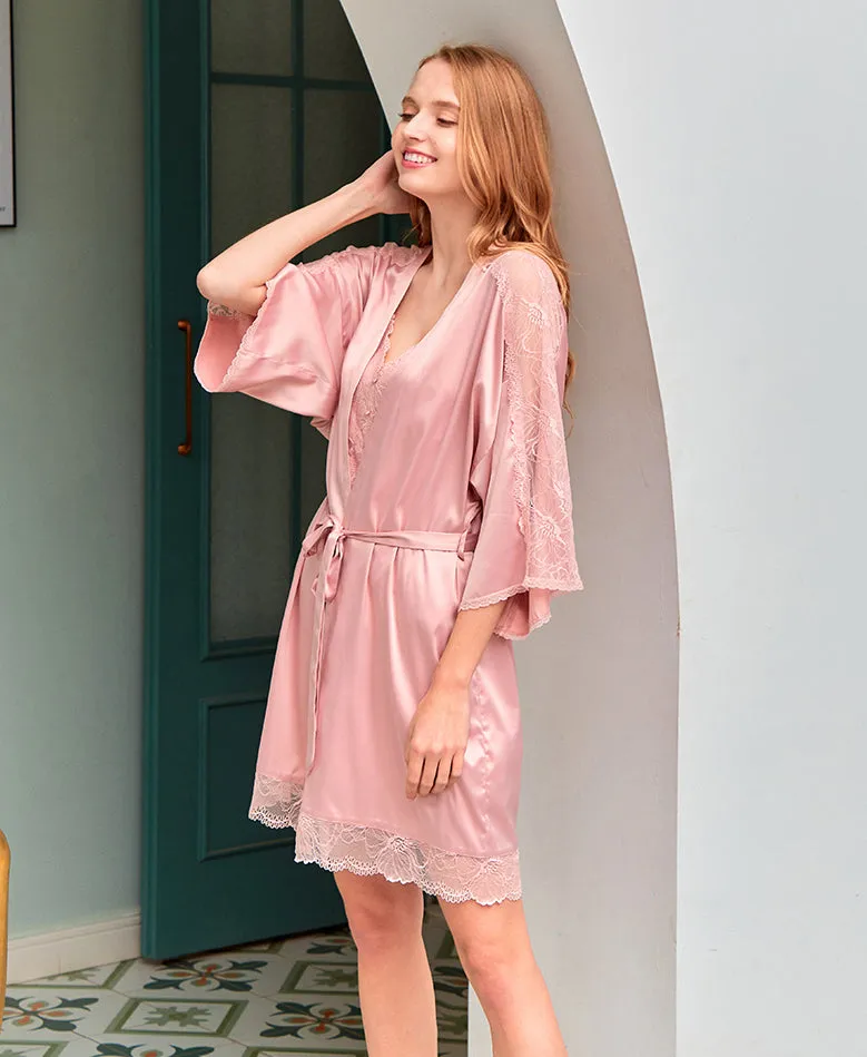Victoria Laced Satin Kimono