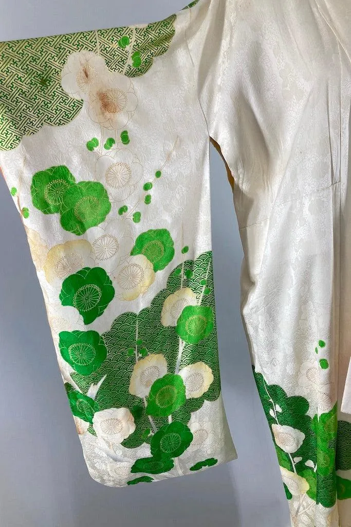 Vintage Green & Gold Floral Silk Kimono
