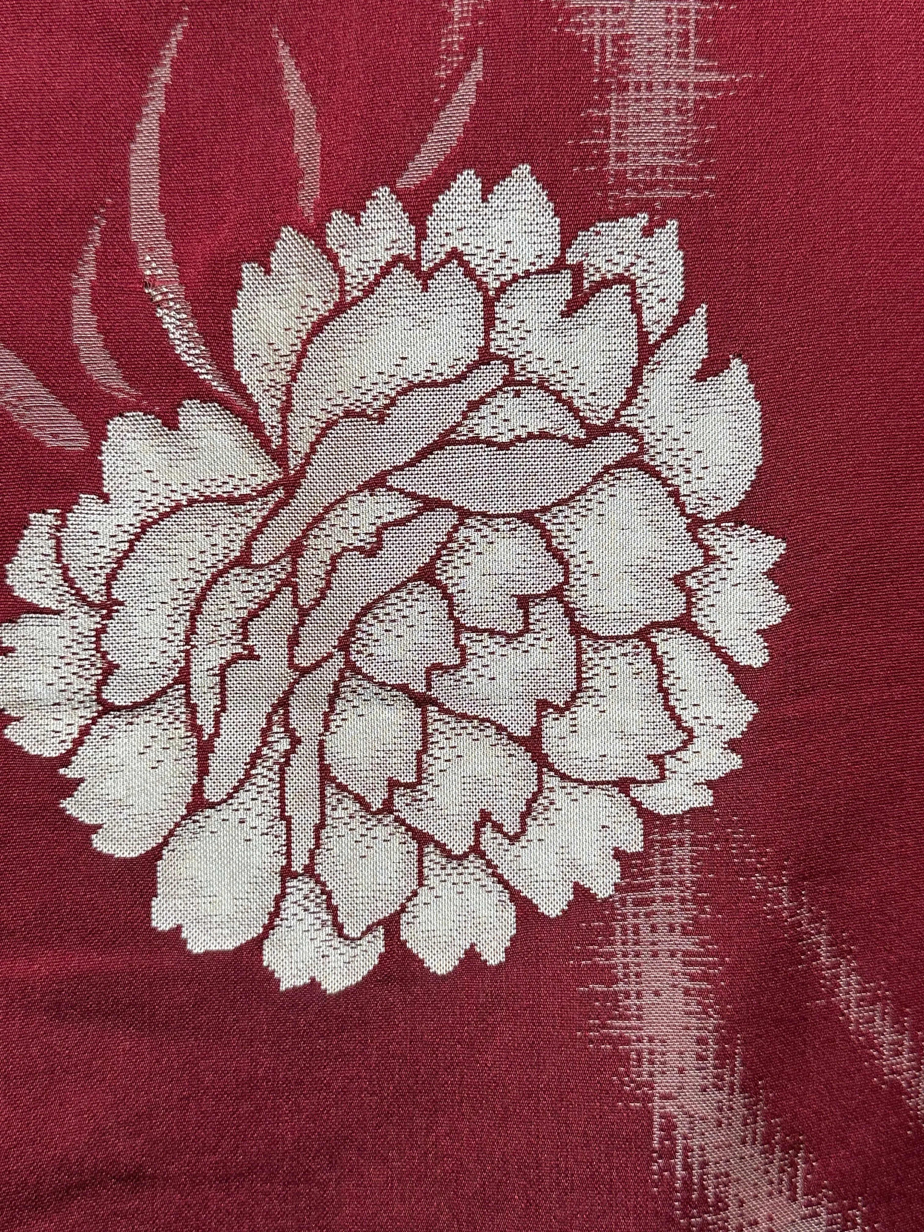 Vintage Japanese Red Silk Kimono w/ Peonie Motif