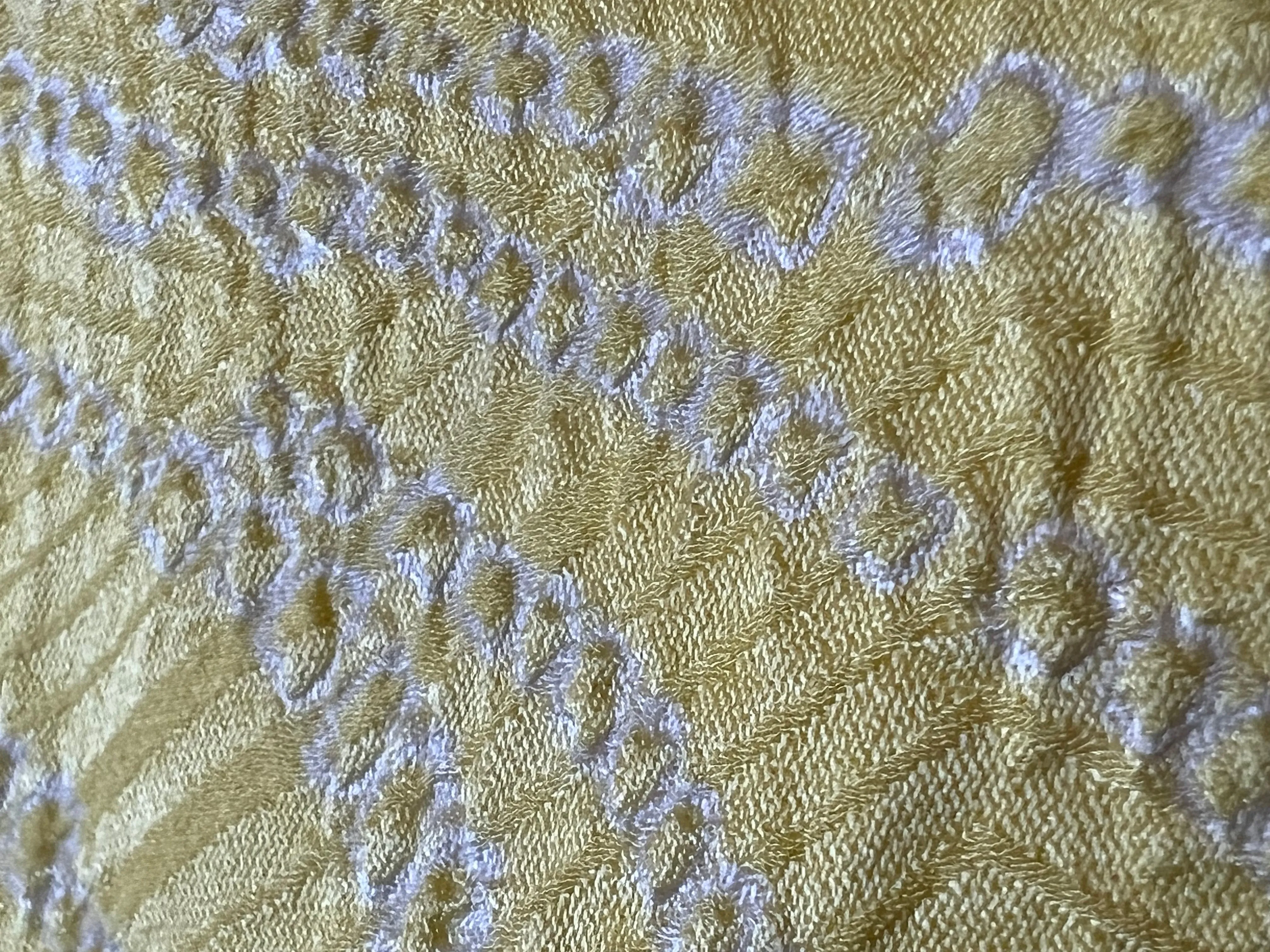 Vintage Japanese Silk Kimono in Shibori Tie-dye Style Soft Yellow w/ Embroidery 60"L